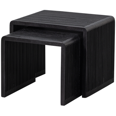 WOOOD Willa Sidobord Set av 2 - Återvunnet Teak Svart