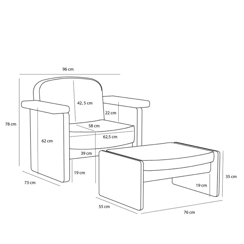 Hübsch Softy loungefåtölj mörkblå med fotpall