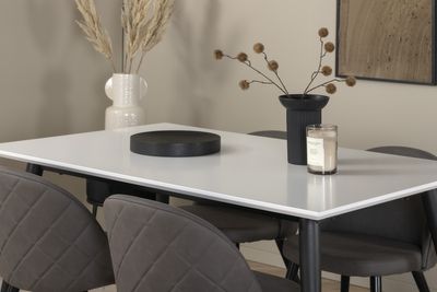 Venture Home Jimmy & Velvet Rektangulärt Matbord 150 x 90 Vit + 4 st Matstolar Grå