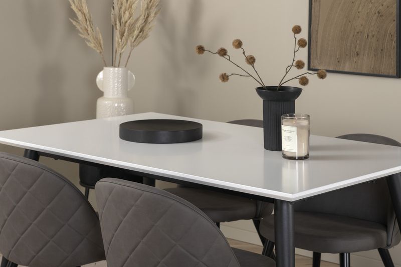 Venture Home Jimmy & Velvet Rektangulärt Matbord 150 x 90 Vit + 4 st Matstolar Grå
