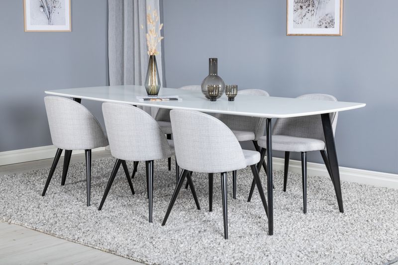 Venture Home Velvet & Polar 6 st Matstolar Grå + Rektangulärt Matbord 240 x 100 Vit