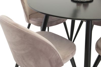 Venture Home Velvet & Plaza 4 st Matstolar Gammelrosa + Runt Matbord ⌀100 Svart
