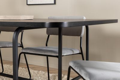 Venture Home Kenth & Uno 6 st Matstolar Grå + Rektangulärt Matbord 200 x 90 Svart