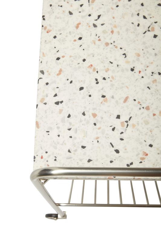 Hübsch Wave serveringsvagn terrazzo/nickel 50 x 49 x H62 cm