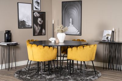 Venture Home Limhamn & Copenhagen 4 st Matstolar Gul + Runt Matbord ⌀140 Svart
