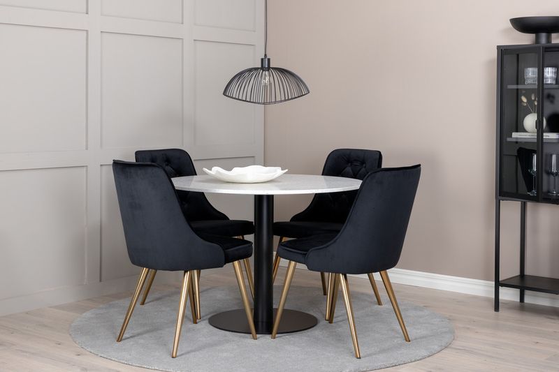 Venture Home Razzia & Velvet Deluxe Runt Matbord ⌀106 Vit + 4 st Matstolar Svart