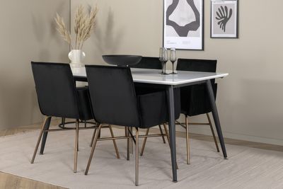 Venture Home Jimmy & Petra Rektangulärt Matbord 150 x 90 Vit + 4 st Matstolar Svart