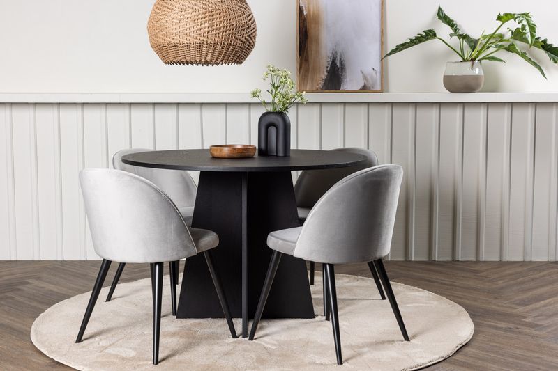 Venture Home Velvet & Bootcut 4 st Matstolar Grå + Runt Matbord ⌀110 Svart