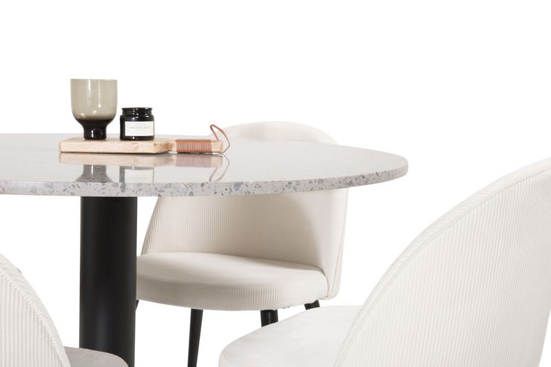 Venture Home Razzia & Velvet Runt Matbord ⌀106 Grå + 4 st Matstolar Grädde
