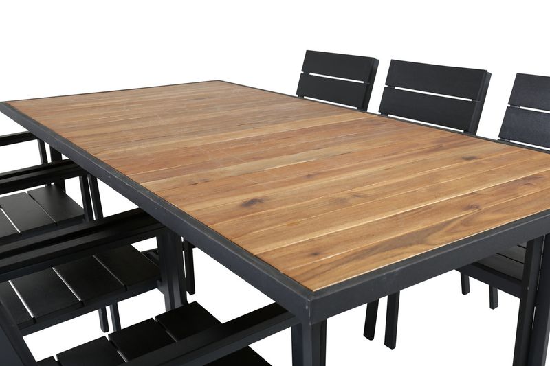 Venture Home Khung & Levels Rektangulärt Matbord 200 x 100 Natur + 6 st Matstolar Svart