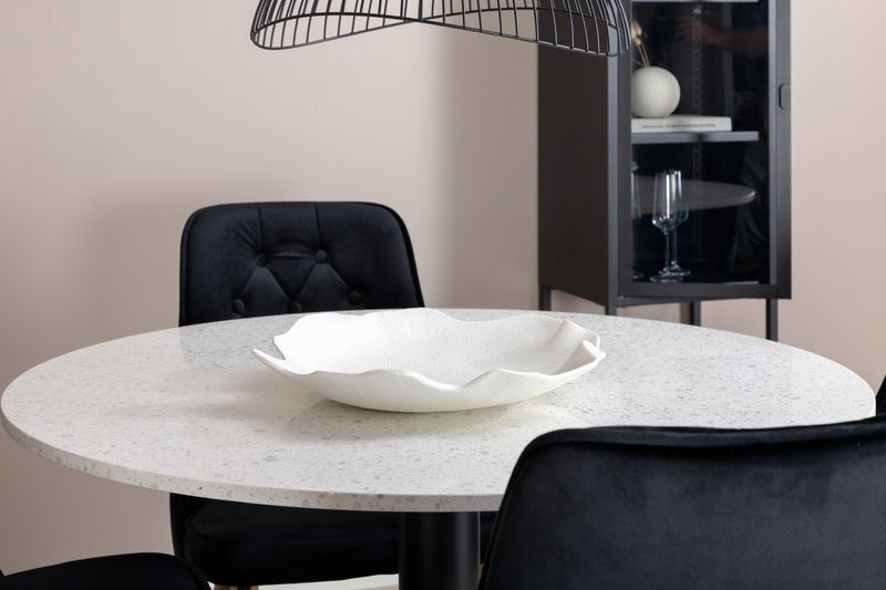 Venture Home Razzia & Velvet Deluxe Runt Matbord ⌀106 Vit + 4 st Matstolar Svart