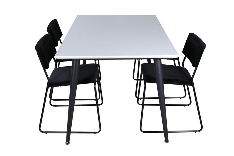 Venture Home Jimmy & Kenth Rektangulärt Matbord 150 x 90 Vit + 4 st Matstolar Svart