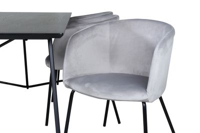 Venture Home Berit & Petra 6 st Matstolar Grå + Rektangulärt Matbord 190 x 90 Svart