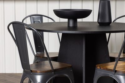 Venture Home Bootcut & Tempe Runt Matbord ⌀110 Svart + 4 st Matstolar Valnöt