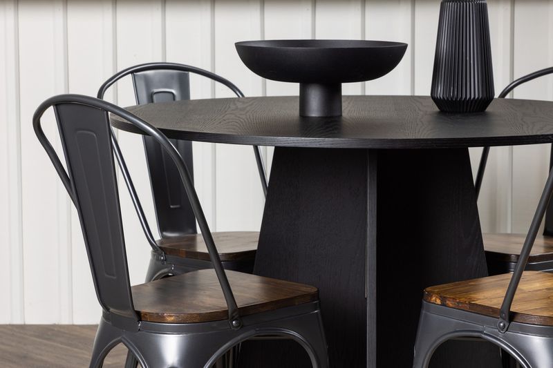 Venture Home Bootcut & Tempe Runt Matbord ⌀110 Svart + 4 st Matstolar Valnöt