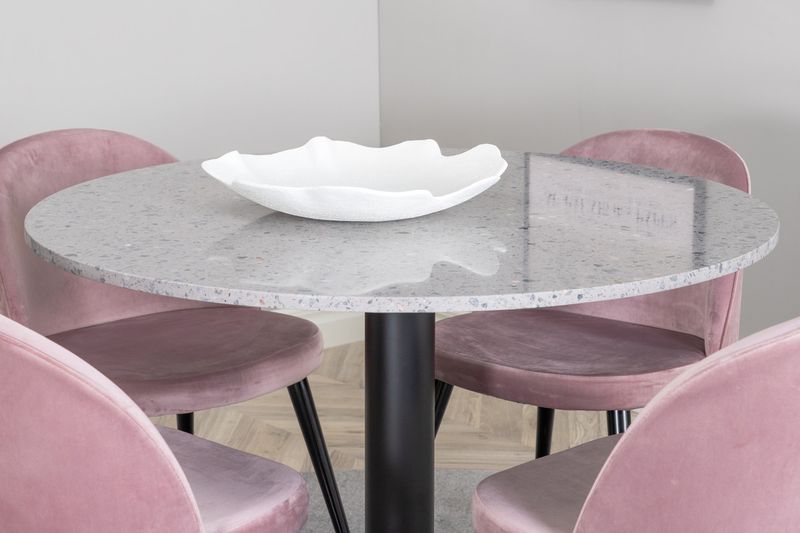 Venture Home Razzia & Velvet Runt Matbord ⌀106 Grå + 4 st Matstolar Gammelrosa