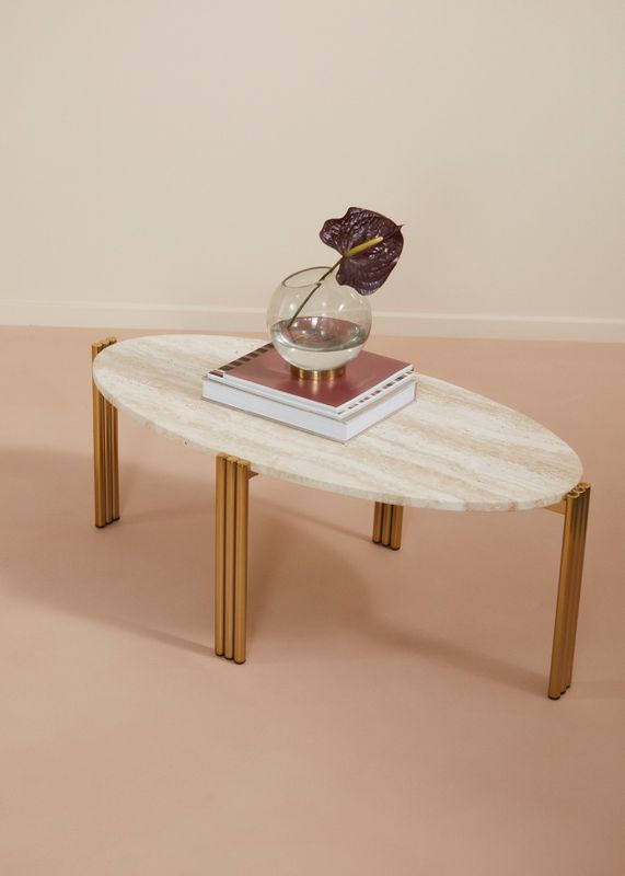 AYTM Tribus Soffbord Guld, Travertin 92.4x35 cm