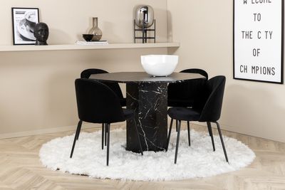 Venture Home Wrinkles & Marbs 4 st Matstolar Svart + Runt Matbord ⌀110 Svart