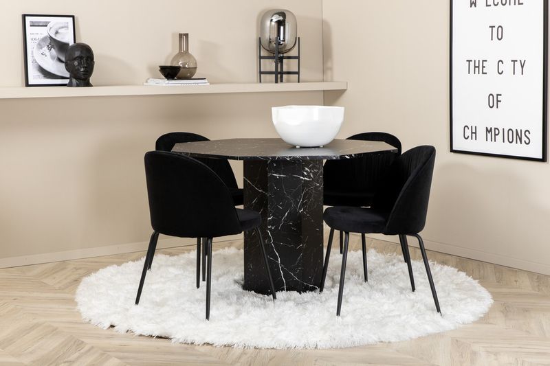 Venture Home Wrinkles & Marbs 4 st Matstolar Svart + Runt Matbord ⌀110 Svart