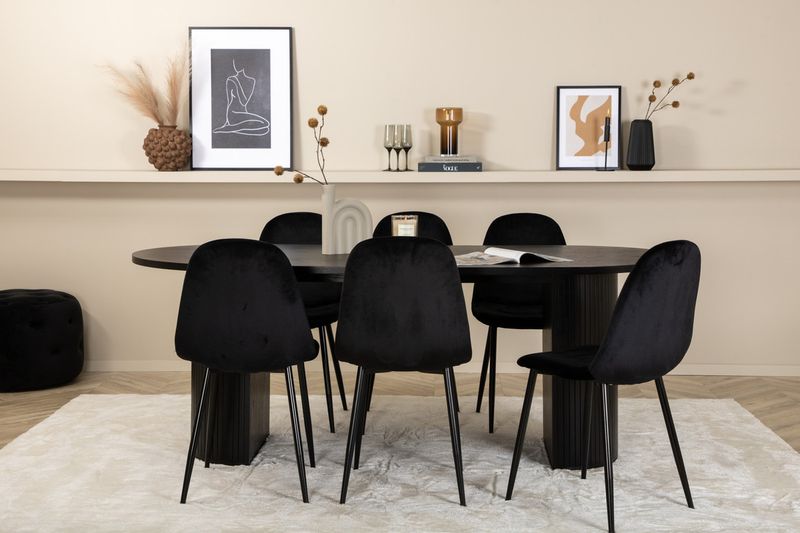 Venture Home Bianca & Polar Ovalt Matbord 200 x 90 Svart + 6 st Matstolar Svart
