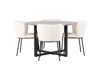 Venture Home Durango & Edina Runt Matbord ⌀120 Valnöt + 4 st Matstolar Vit