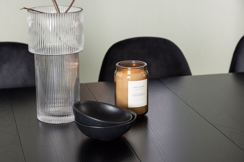 Venture Home Polar & Astrid 6 st Matstolar Svart + Rektangulärt Matbord 200 x 90 Svart