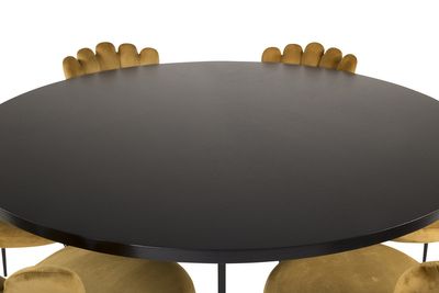 Venture Home Limhamn & Copenhagen 6 st Matstolar Gul + Runt Matbord ⌀140 Svart