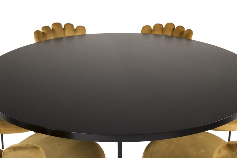 Venture Home Limhamn & Copenhagen 6 st Matstolar Gul + Runt Matbord ⌀140 Svart