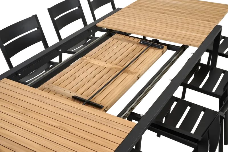 Brafab Naos matbord 100x220-320 cm svart/teak