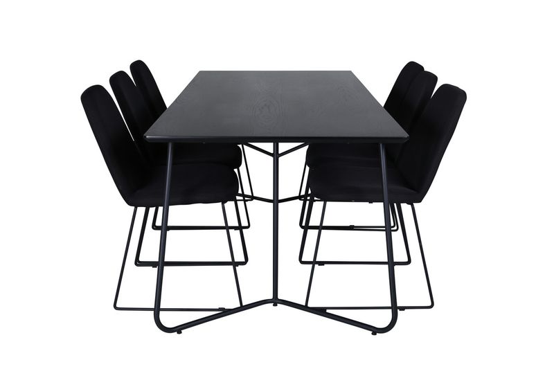 Venture Home Muce & Petra 6 st Matstolar Svart + Rektangulärt Matbord 190 x 90 Svart