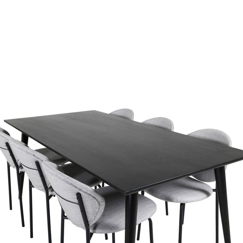 Venture Home Vault & Dipp 6 st Matstolar Grå + Rektangulärt Matbord 180 x 90 Svart