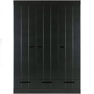 WOOOD Connect 3-dörrars Klädskåp med Låda - Svart