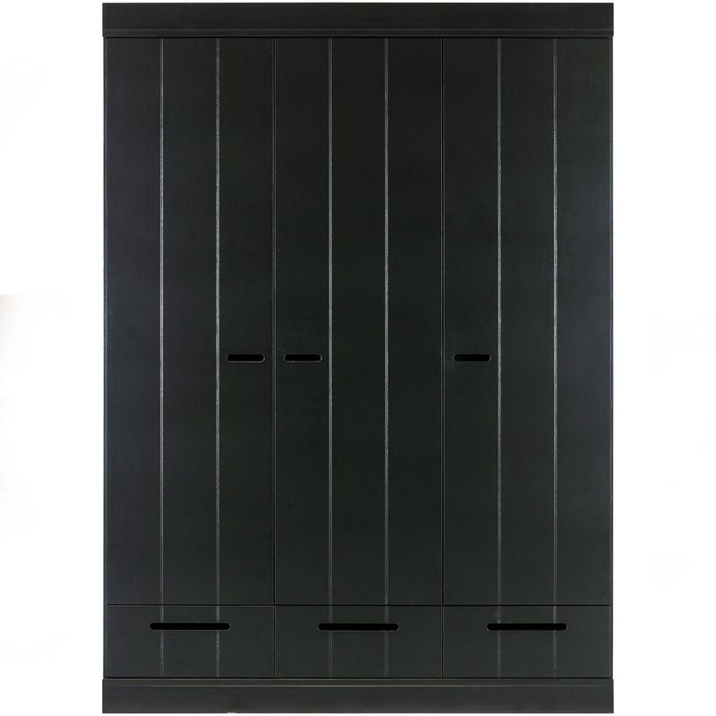 WOOOD Connect 3-dörrars Klädskåp med Låda - Svart