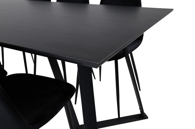 Venture Home Polar & Marina 6 st Matstolar Svart + Rektangulärt Matbord 180 x 90 Svart