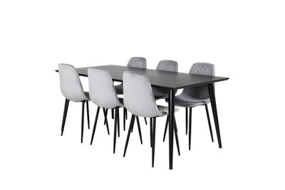Venture Home Dipp & Polar Rektangulärt Matbord 180 x 90 Svart + 6 st Matstolar Grå