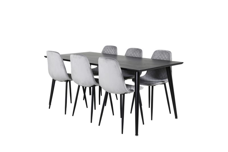 Venture Home Dipp & Polar Rektangulärt Matbord 180 x 90 Svart + 6 st Matstolar Grå