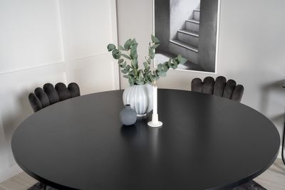 Venture Home Limhamn & Copenhagen 4 st Matstolar Grå + Runt Matbord ⌀140 Svart