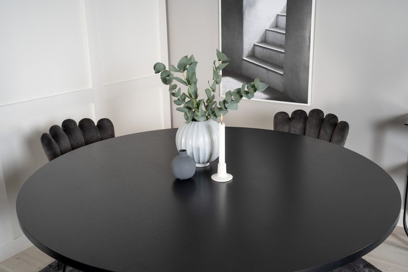 Venture Home Limhamn & Copenhagen 4 st Matstolar Grå + Runt Matbord ⌀140 Svart