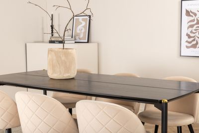 Venture Home Pelle & Velvet Rektangulärt Matbord 190 x 90 Svart + 6 st Matstolar Beige