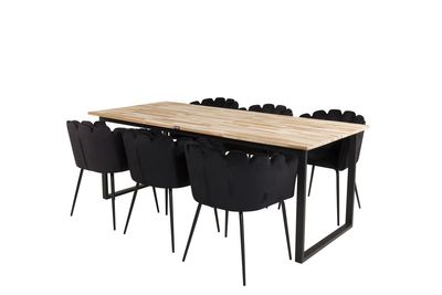 Venture Home Limhamn & Cirebon Matstolar Svart + Rektangulärt Matbord 200 x 90 Natur