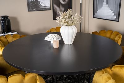 Venture Home Limhamn & Copenhagen Matstolar Gul + Runt Matbord ⌀140 Svart
