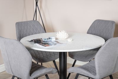 Venture Home Gemma & Razzia 4 st Matstolar Grå + Runt Matbord ⌀106 Vit