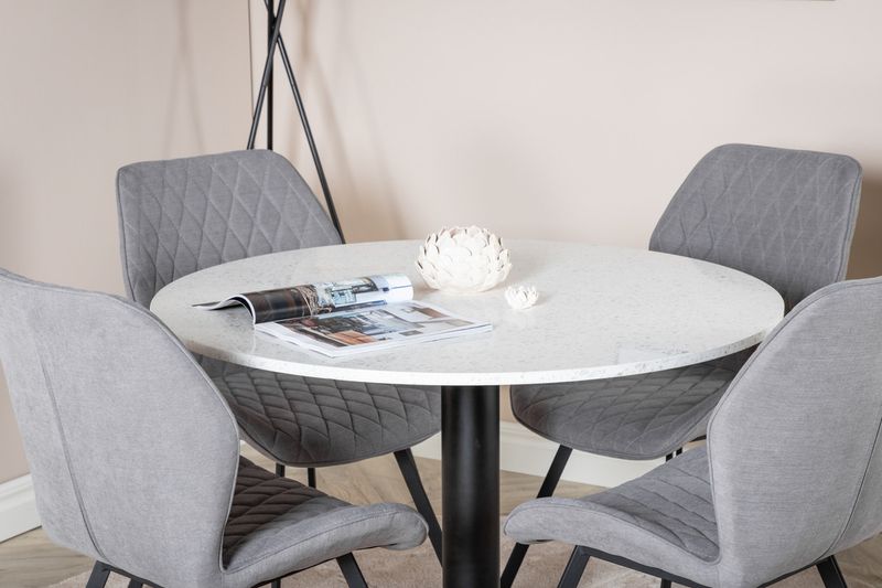 Venture Home Gemma & Razzia 4 st Matstolar Grå + Runt Matbord ⌀106 Vit