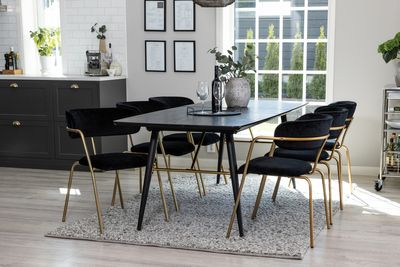 Venture Home Arrow & Gold 6 st Matstolar Svart + Rektangulärt Matbord 180 x 85 Svart