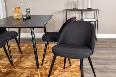 Venture Home Dipp & Velvet Rektangulärt Matbord 120 x 85 Svart + 4 st Matstolar Svart