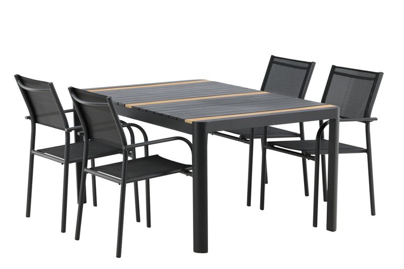 Venture Home Togo & Santorini Rektangulärt Matbord 150 x 90 Svart + 4 st Matstolar Svart