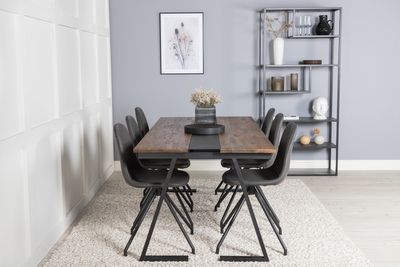 Venture Home Jakarta & Polar Rektangulärt Matbord 200 x 90 Svart + 6 st Matstolar Svart