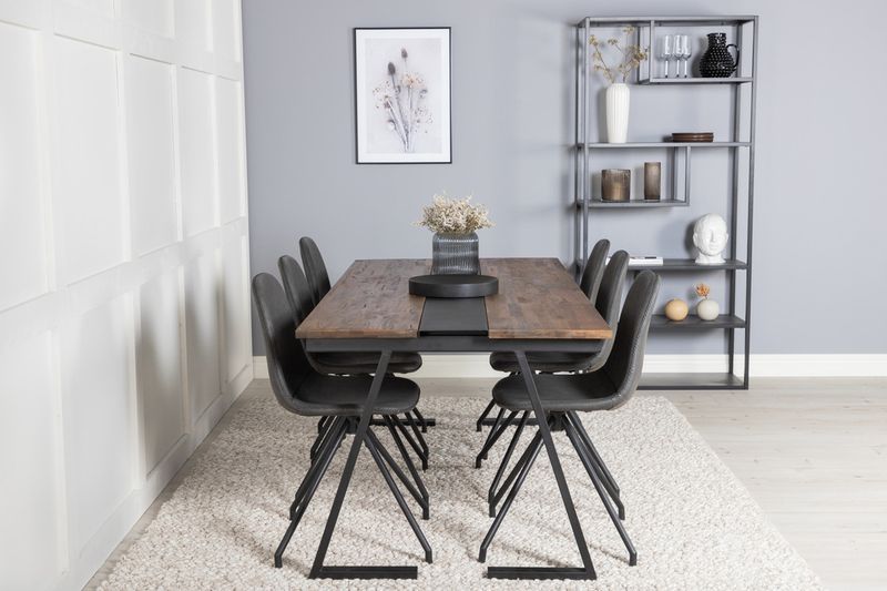 Venture Home Jakarta & Polar Rektangulärt Matbord 200 x 90 Svart + 6 st Matstolar Svart