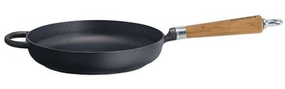 Ronneby Bruk, Stekpanna Gjutjärn 28 cm Rund Kant & Massiv Ek Handtag