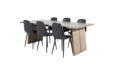 Venture Home Logger & Polar Rektangulärt Matbord 210 x 100 Natur + 6 st Matstolar Svart